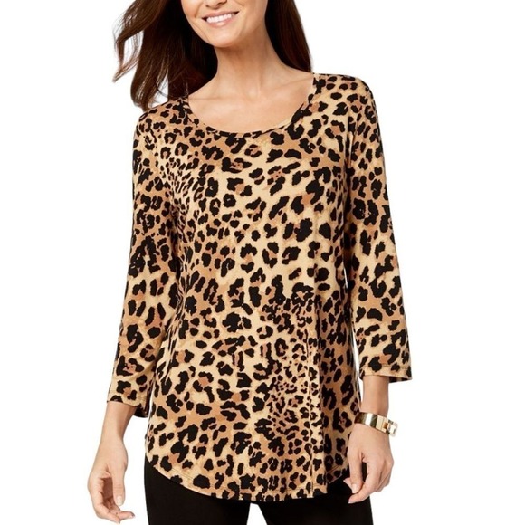 JM COLLECTION leopard 3/4-Sleeve Printed tunic - Picture 3 of 7